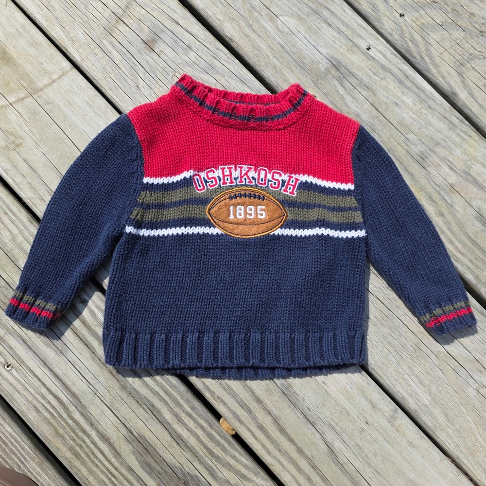 OshKosh Bgosh Kids 18M Navy Red Football Knit Sweater Vintage Y2K Sporty Top